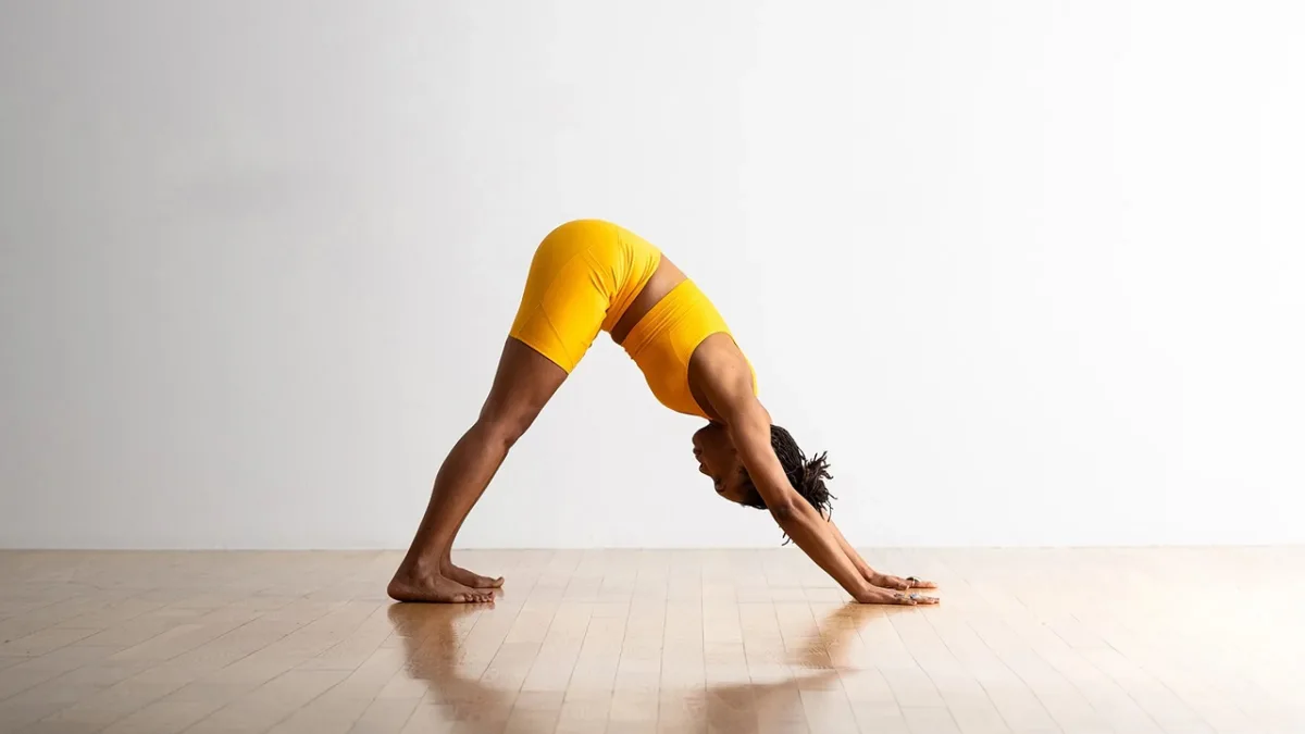 Downward Facing Dog Adho Mukha Svanasana Inverts the body improves circulation and can reduce stress