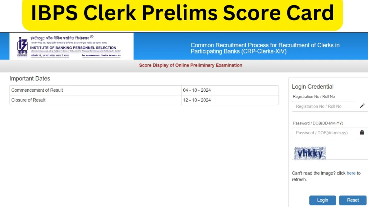 IBPS Clerk Prelims Score Card