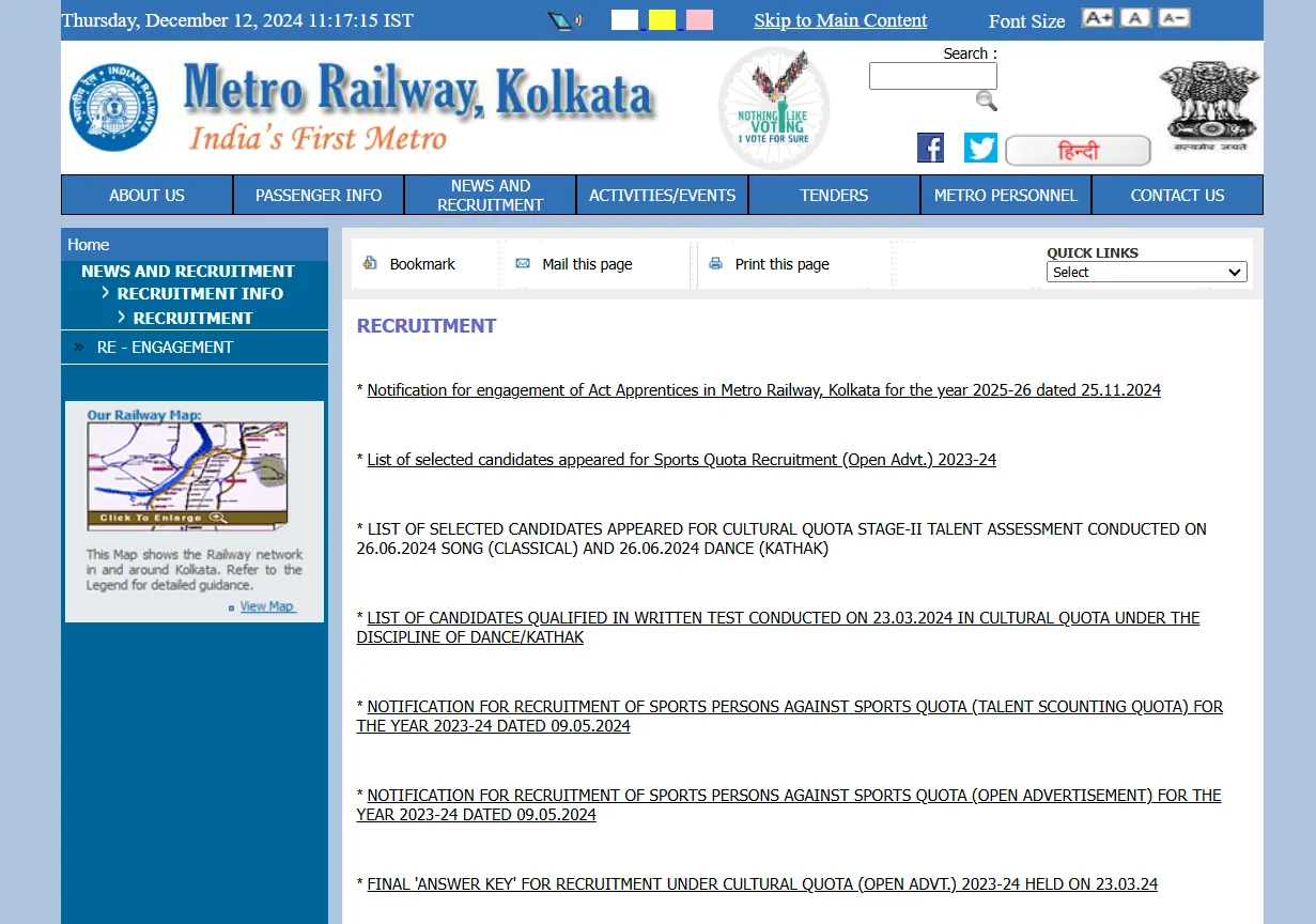 Recruitment for 128 Posts in Kolkata Metro Railway